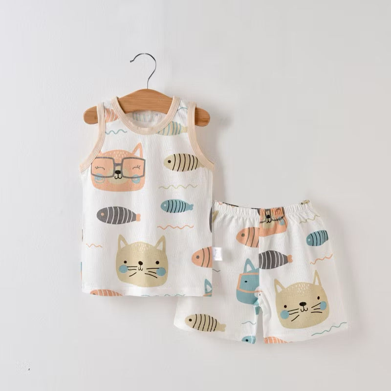 Cotton-Mesh Sando & Shorts Set