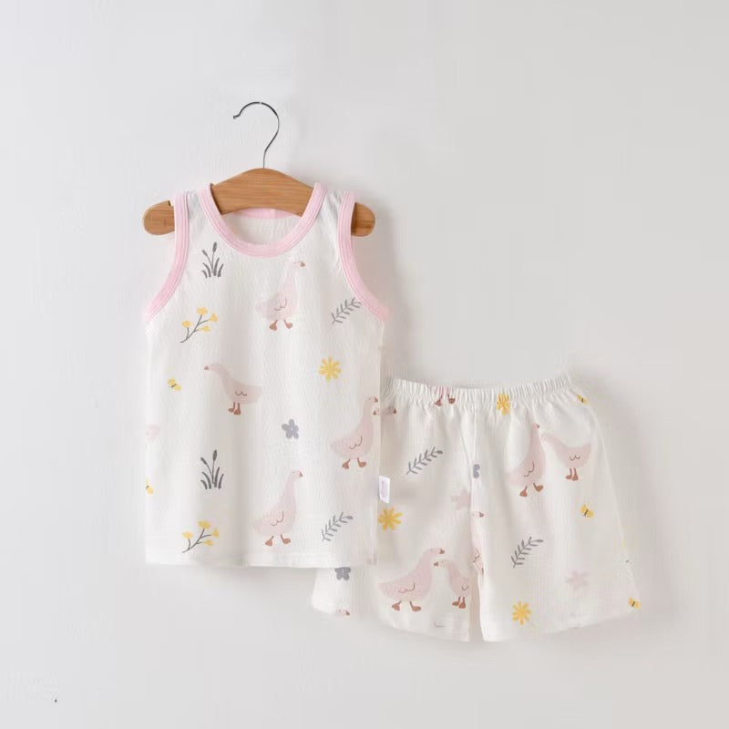 Cotton-Mesh Sando & Shorts Set
