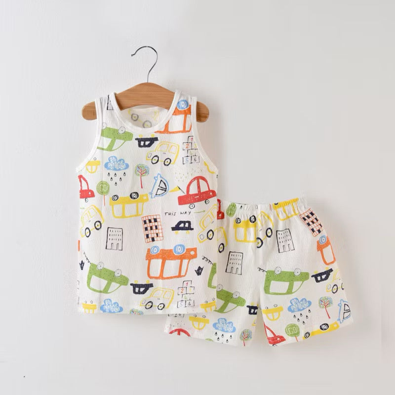 Cotton-Mesh Sando & Shorts Set