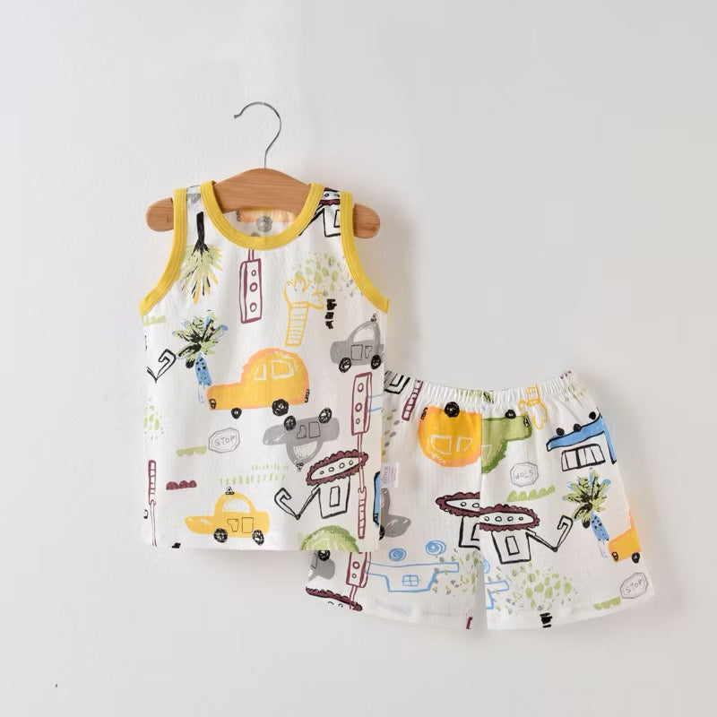 Cotton-Mesh Sando & Shorts Set