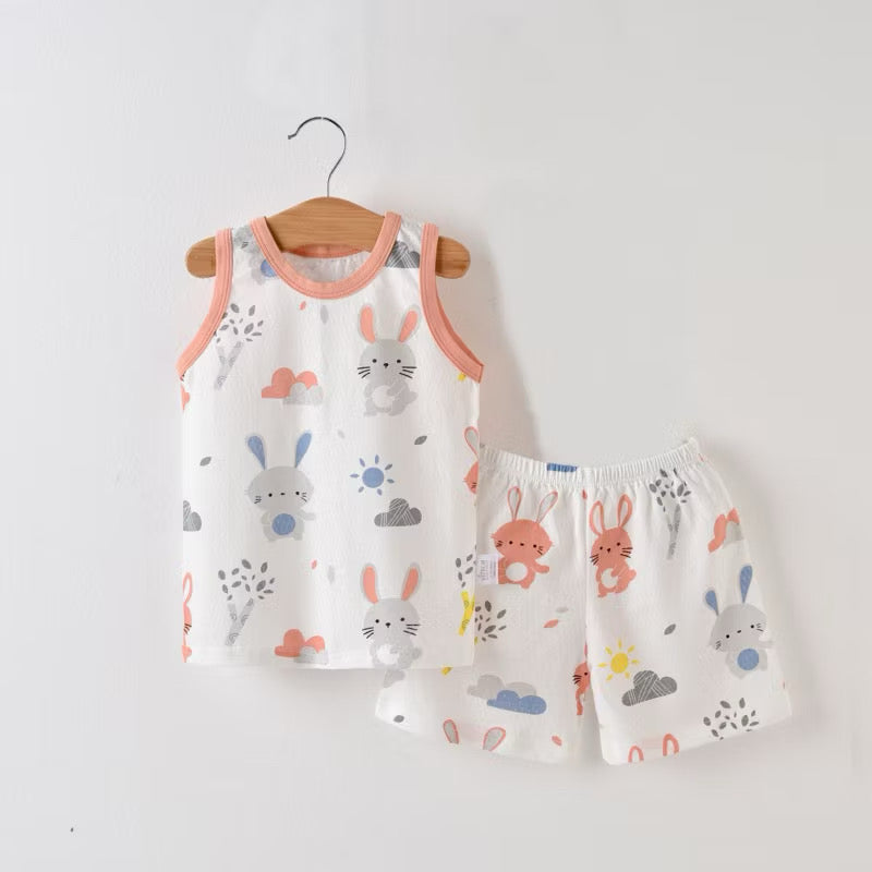 Cotton-Mesh Sando & Shorts Set