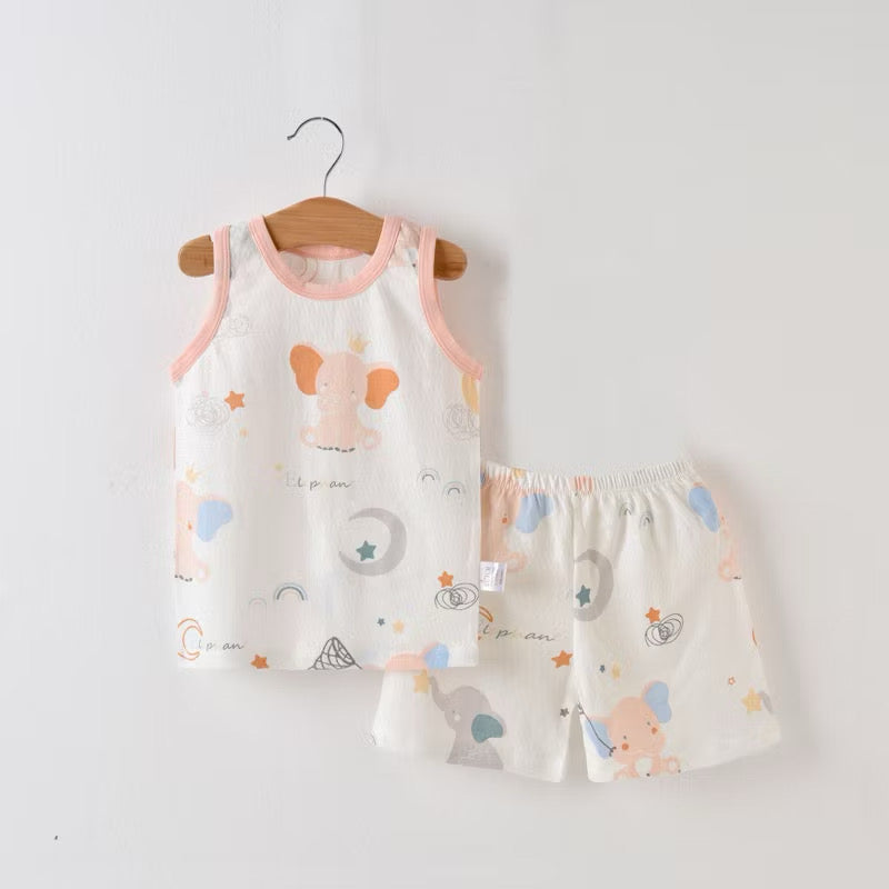 Cotton-Mesh Sando & Shorts Set